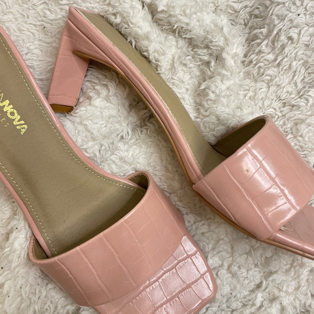 Brand New Crocodile Print Pink Mules